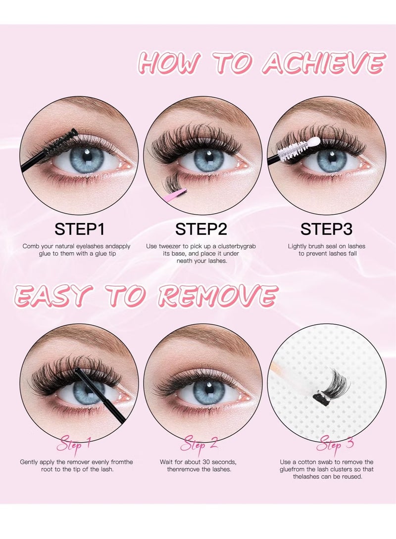 JOSQUEWNN 4 Styles DIY Eyelash Extension Kit 378 Clusters, 8-16mm Mixed Individual Lashes Cluster, Natural Curl Personal Eyelash Set, Segmented False Eyelashes, Thick Eyelashes - Image 4